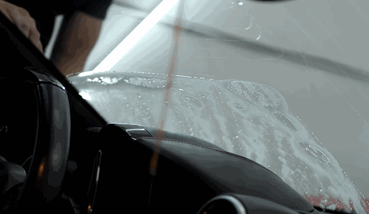 interior view of windshield protective film application